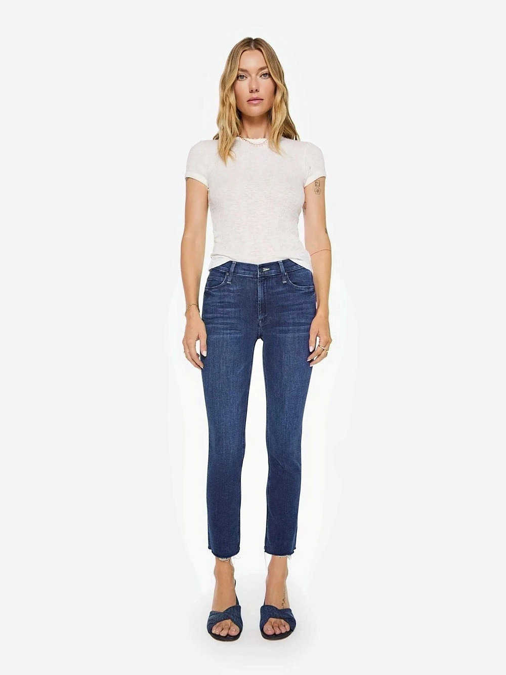 MOTHER The Dazzler Mid Rise Ankle Fray Jeans Fancy Meeting You Here Sz 27